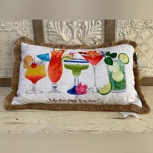 Tommy Bahama Colorful cocktails Happy hour Themed  Pillow fringed edges NEW